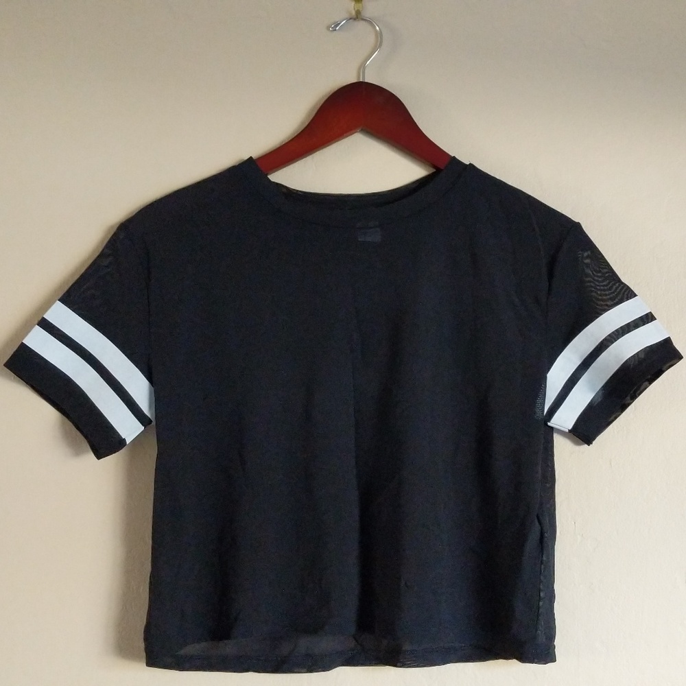 H&M Crop Tee Sheer Black Mesh Shirt